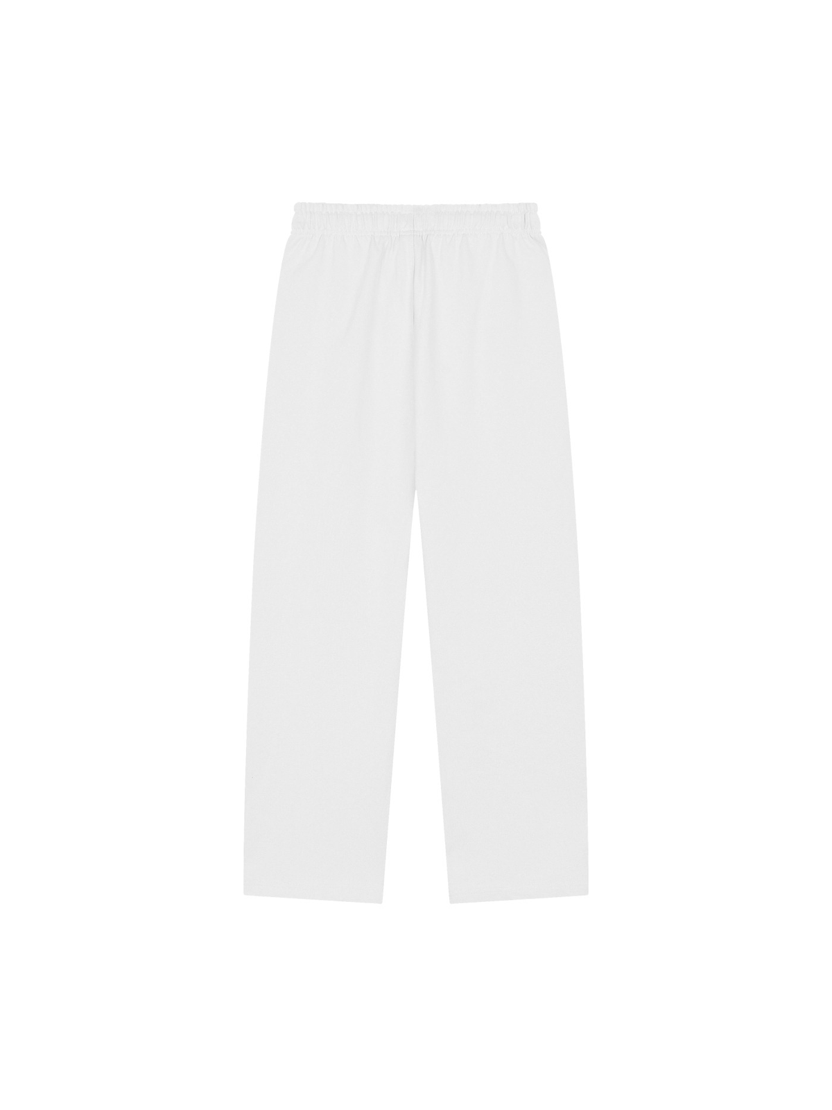 Unisex straight-leg sweatpants in White, back view on white. Marcel Afters