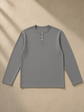 Long Sleeve Henley T-Shirt in Flower Gray, front view