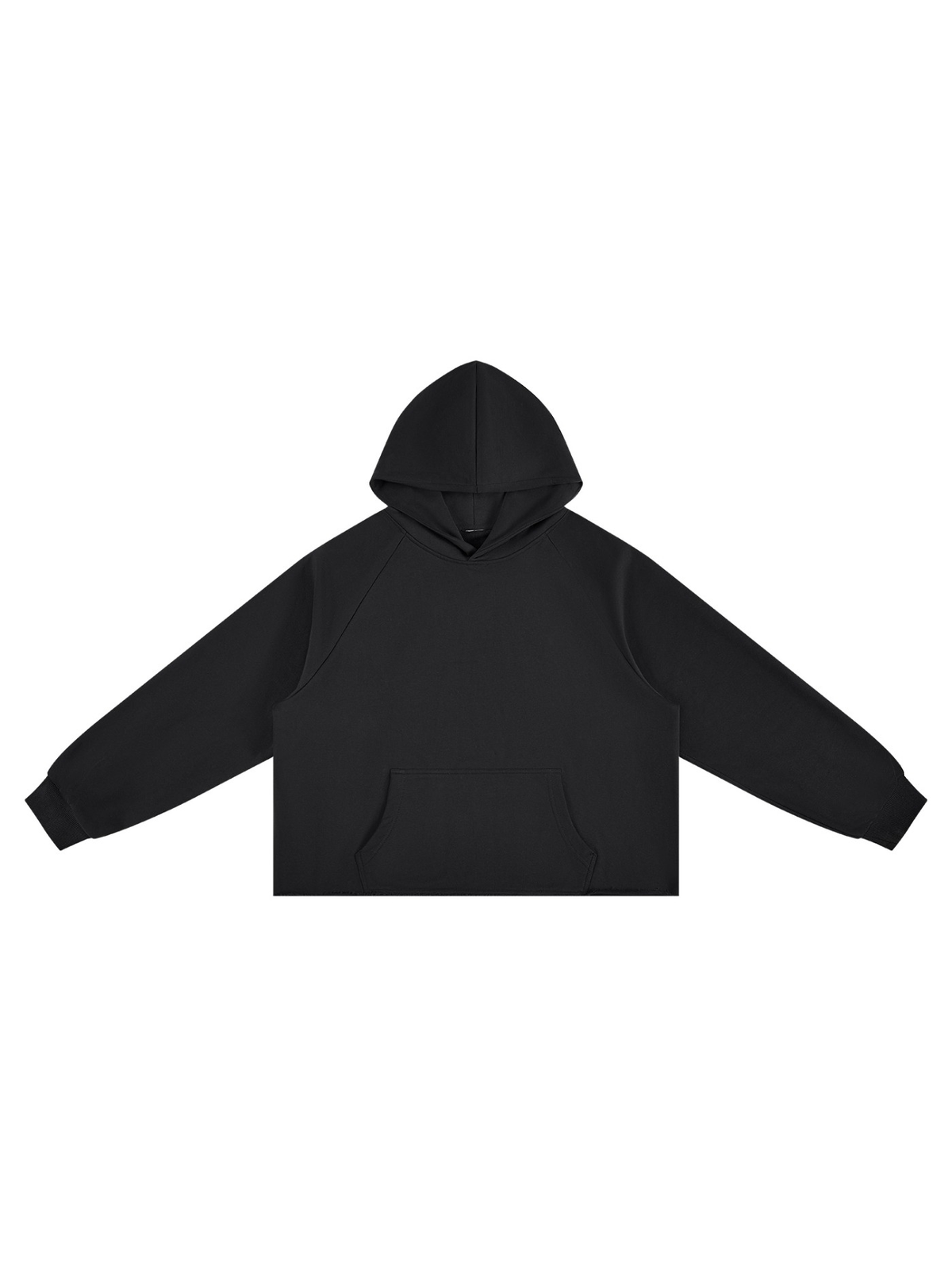 Vintage wash raw edge boxy hoodie in Black, front view