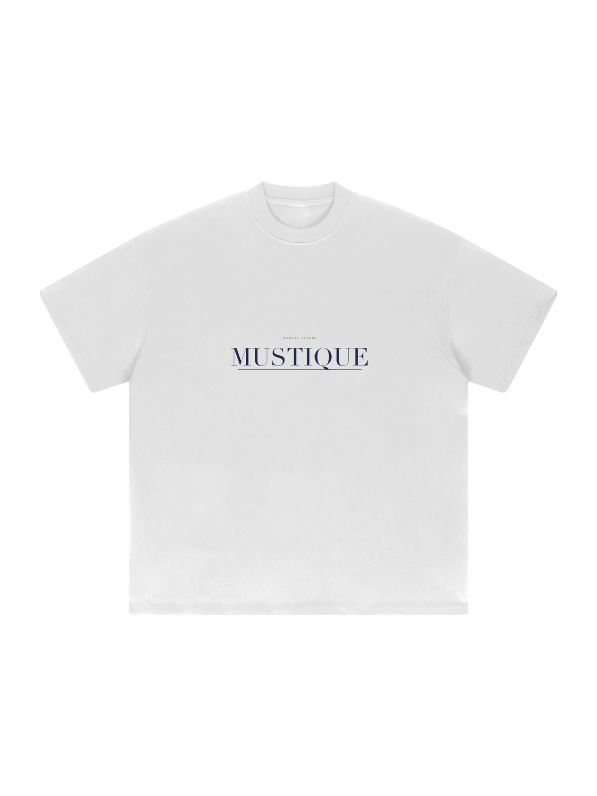 Mustique Heavyweight Drop Shoulder T-Shirt by Marcel Afters in White, front view with the printed artwork, on white