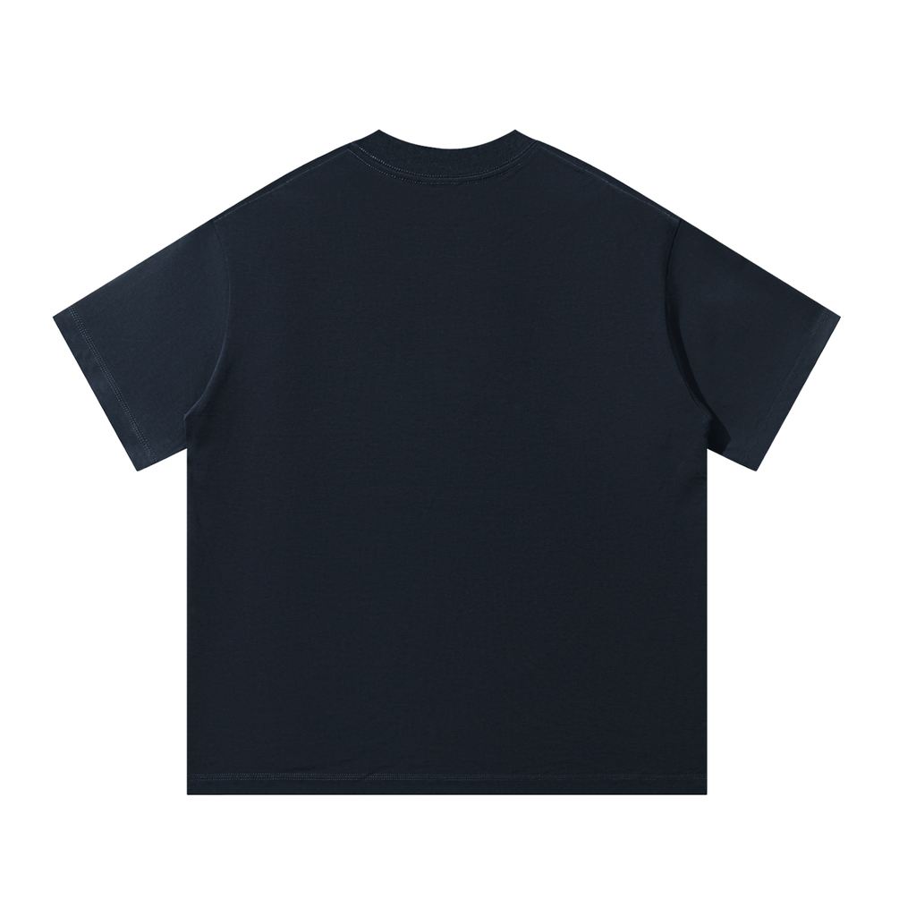 Men's Oversized T-Shirt in Navy Blue, back view, plain back; small Marcel Afters wordmark at the lower left front.