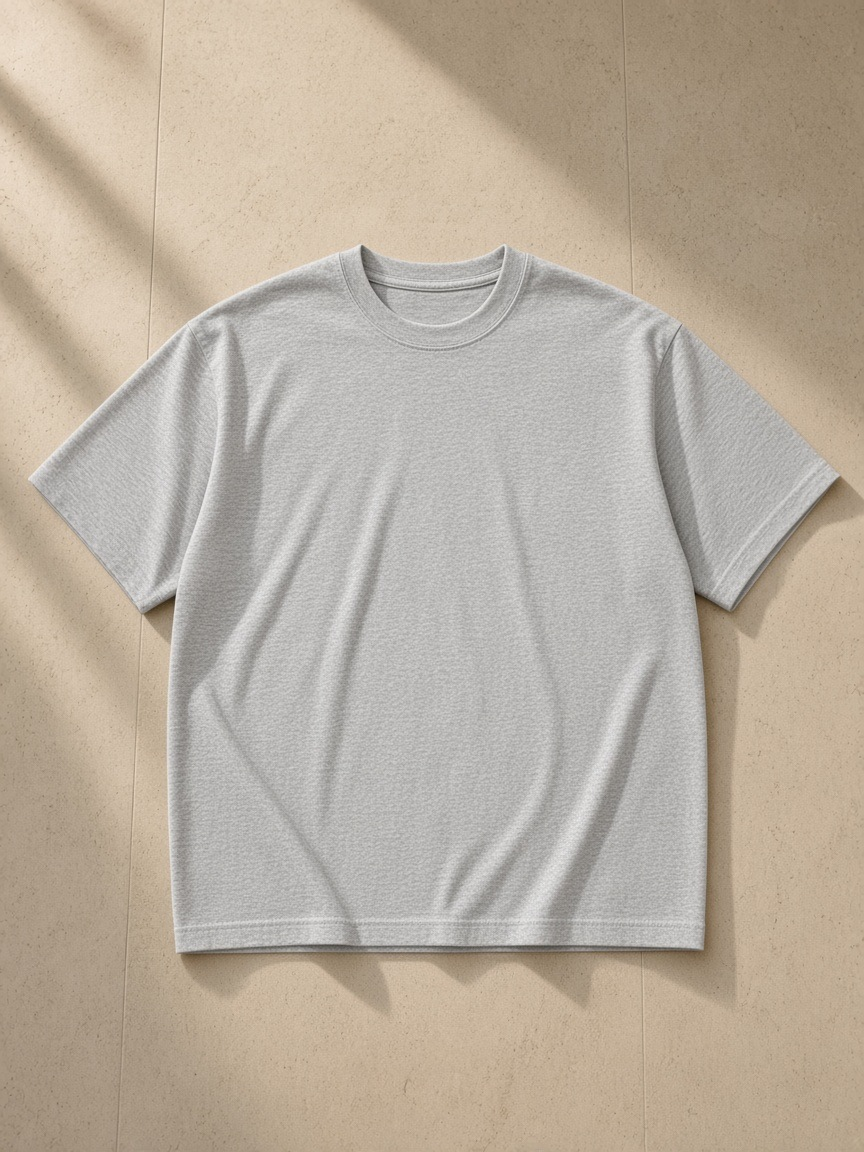 Unisex cotton boxy t-shirt in Flower Gray, front view on white. Marcel Afters