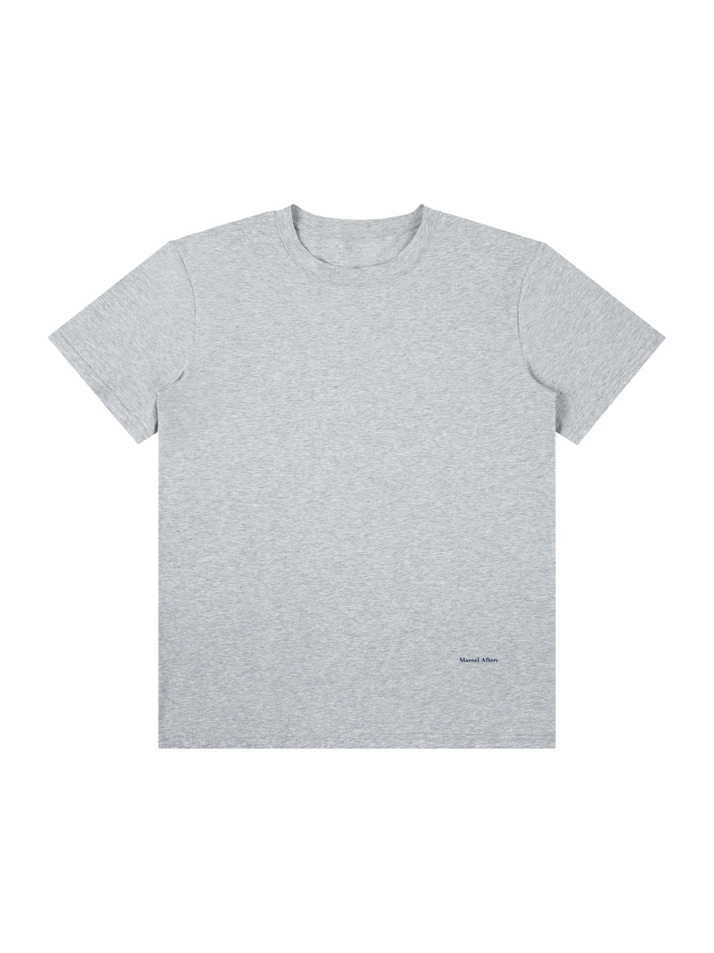 Unisex classic crew neck cotton t-shirt in Formal Gray, front view on white. Marcel Afters