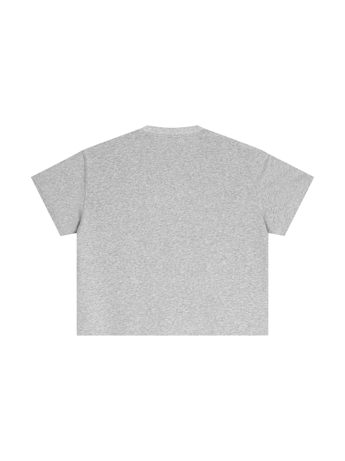 Unisex cotton boxy t-shirt in Flower Gray, back view on white. Marcel Afters