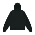Unisex fleece regular shoulder hoodie in Black, back view on white. Marcel Afters