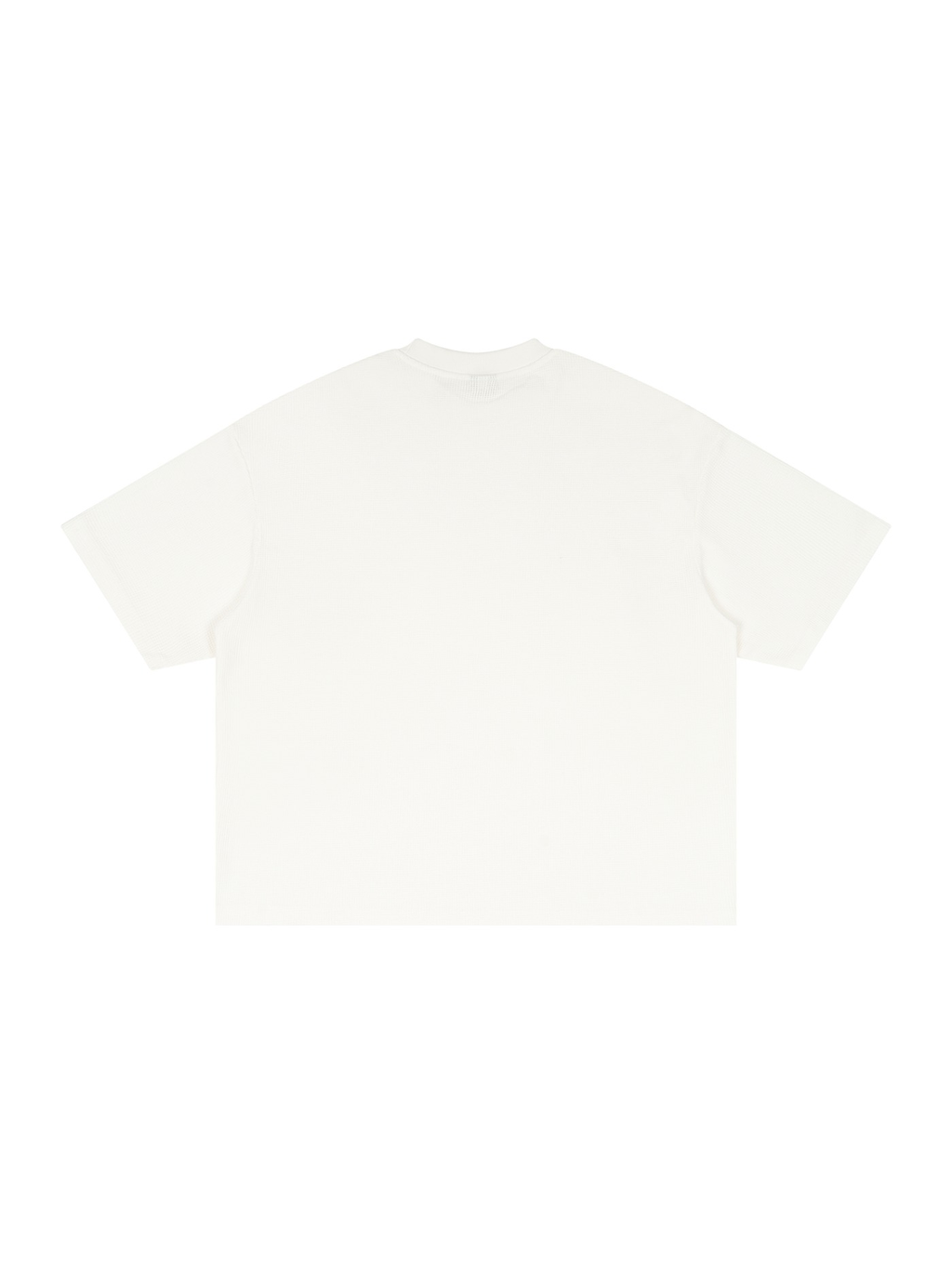 Unisex textured waffle washed boxy t-shirt in White, back view on white. Marcel Afters