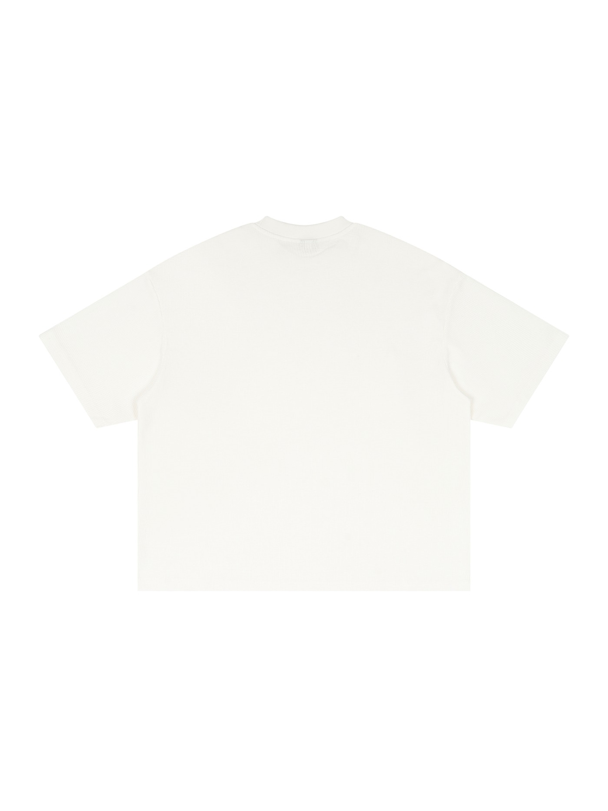 Unisex textured waffle washed boxy t-shirt in White, back view on white. Marcel Afters