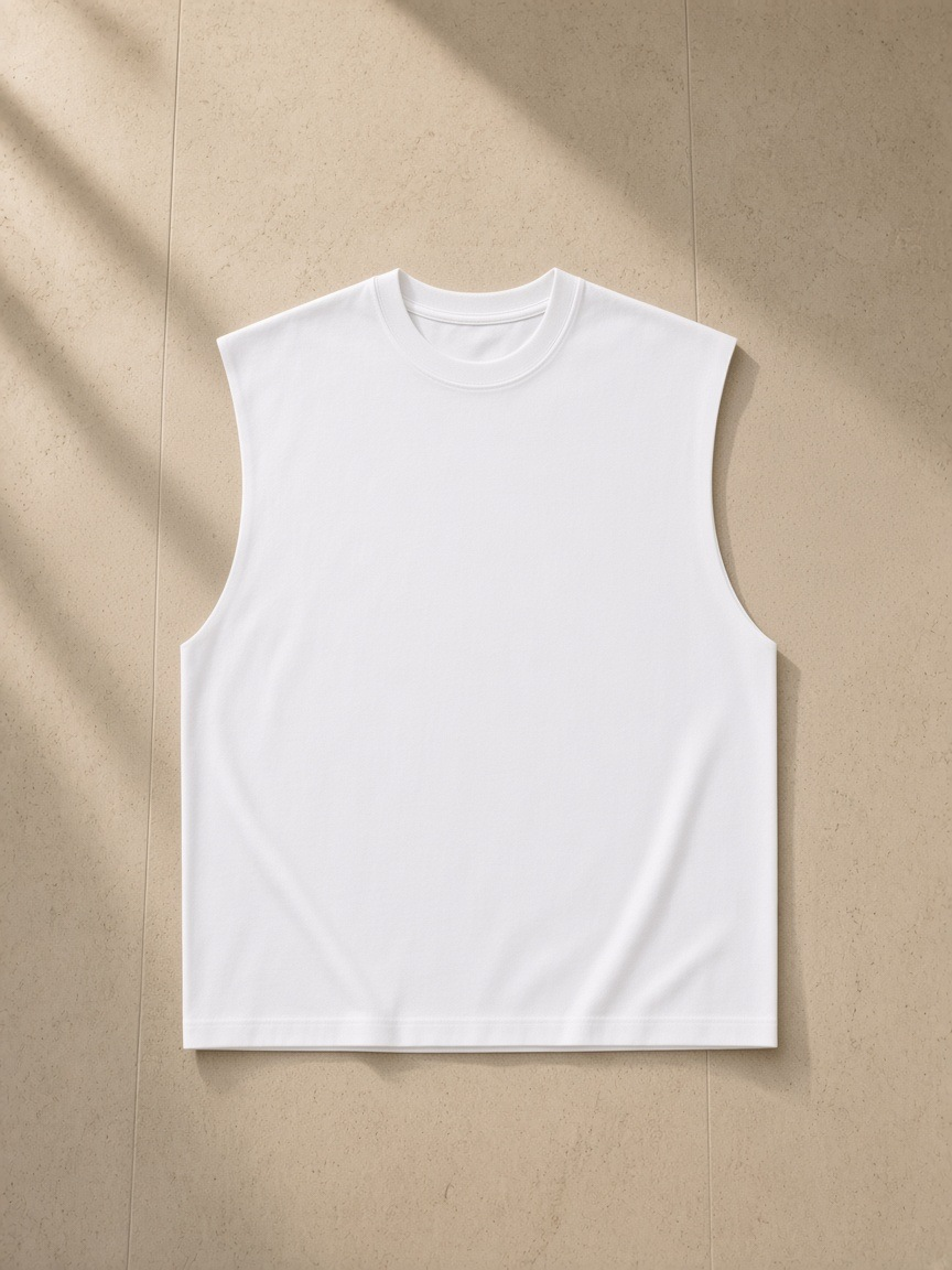 Raw edge cotton tank top in White, front view