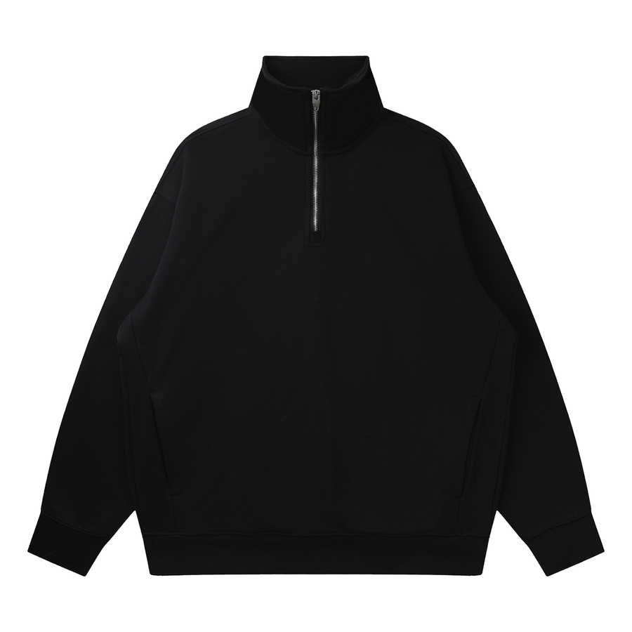 Quarter-Zip Drop Shoulder Sweatshirt in Black, front view