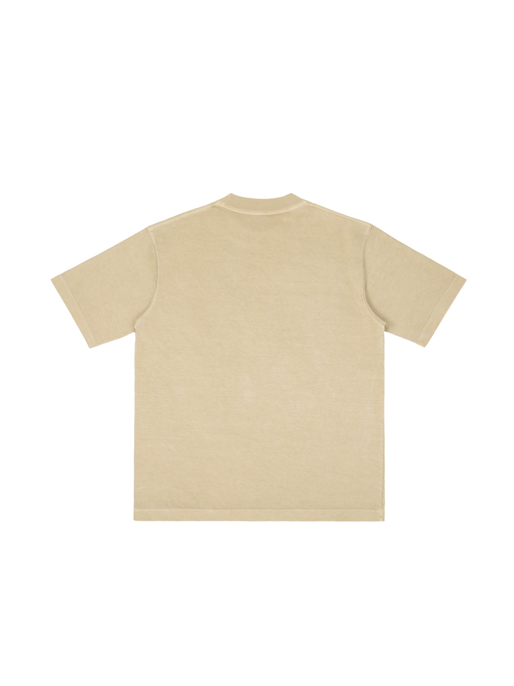 Unisex vintage wash drop shoulder t-shirt in Khaki, back view on white. Marcel Afters