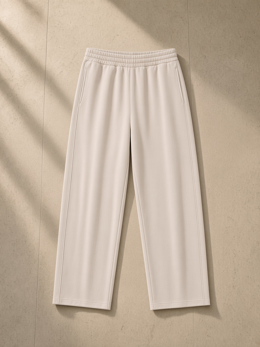 Mineral Wash Straight Sweatpants in Apricot, laid flat on pale limestone