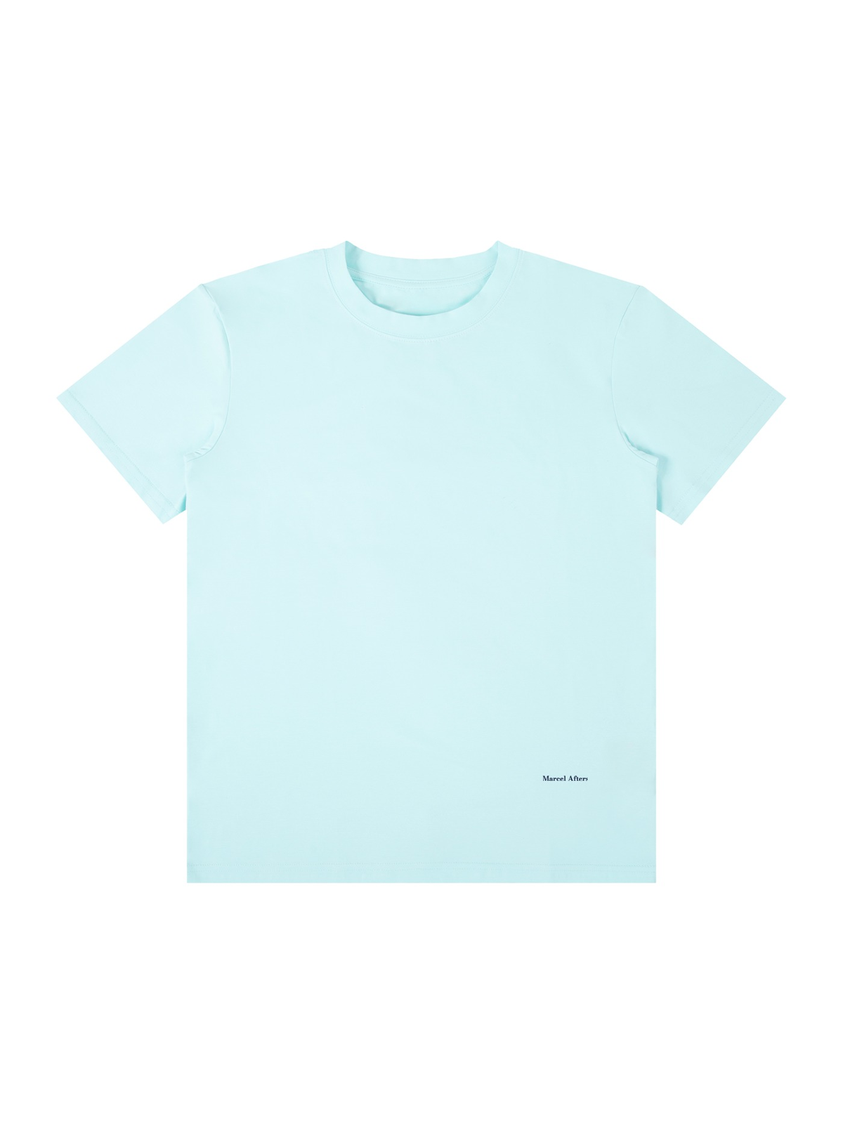 Classic Crew Neck Cotton T-Shirt in Ice Water, laid flat on pale limestone, front.