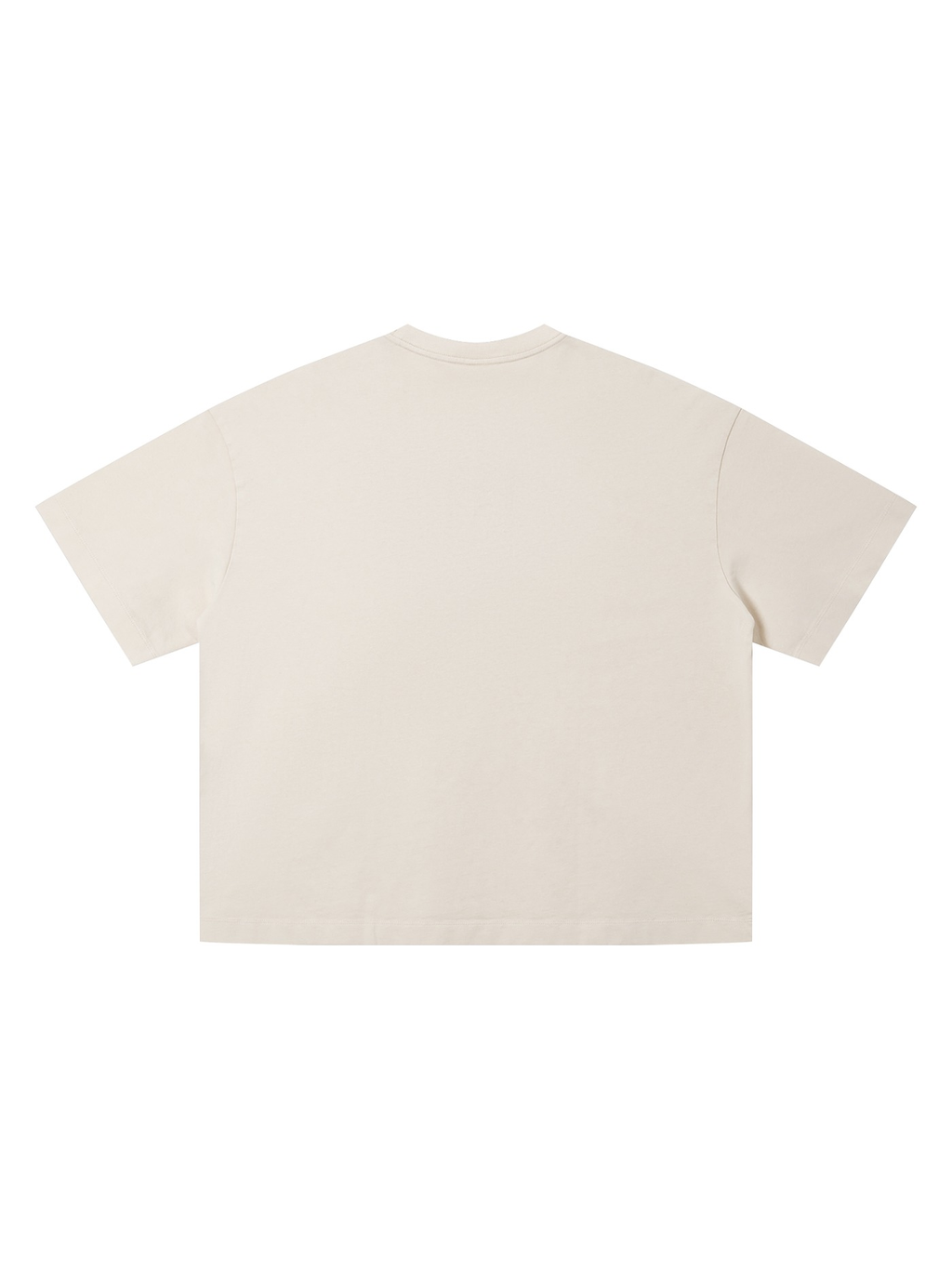 Unisex vintage wash boxy t-shirt in Apricot, back view on white. Marcel Afters