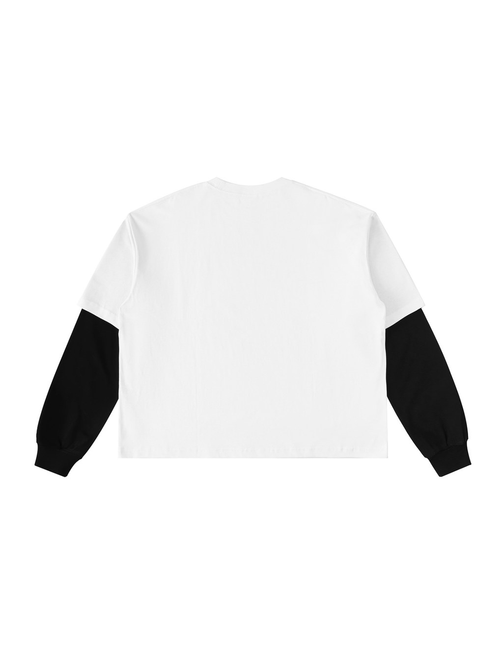 Layered contrast sleeve t-shirt in White with Black, back view