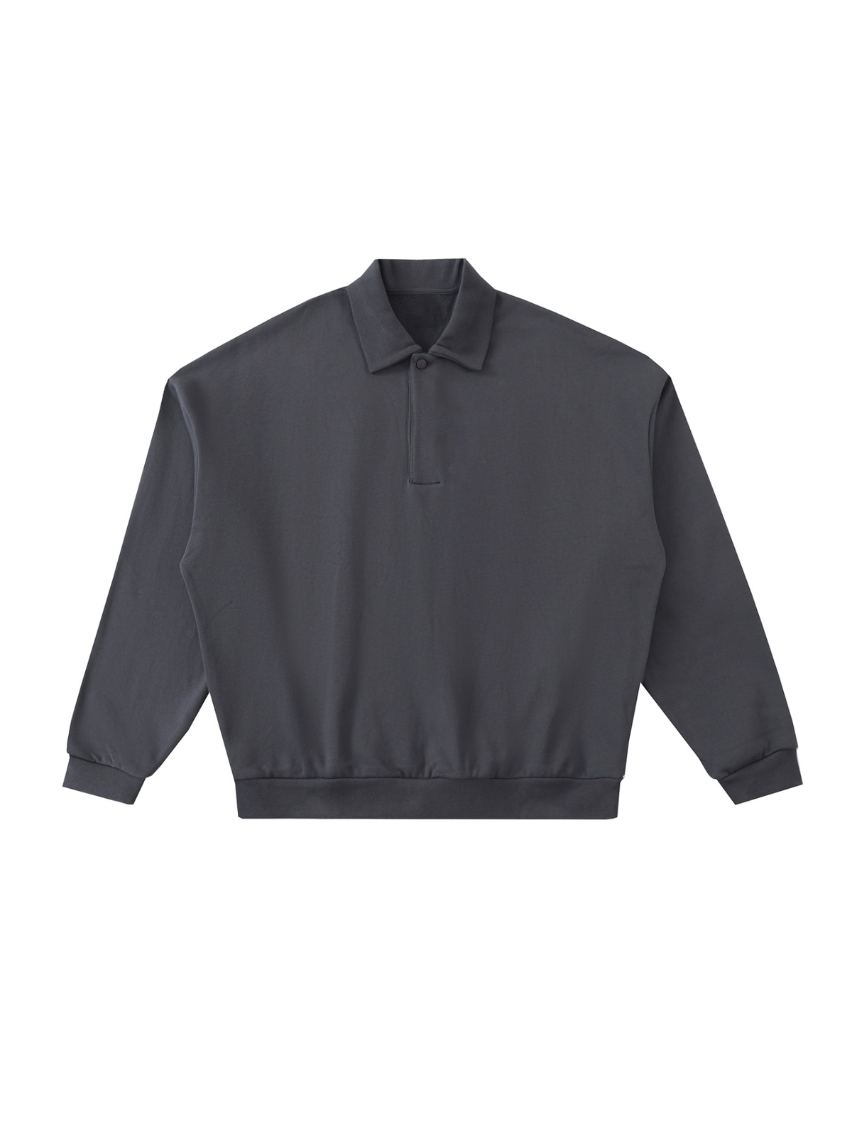 Heavyweight fleece polo sweatshirt in Charcoal Gray, front view