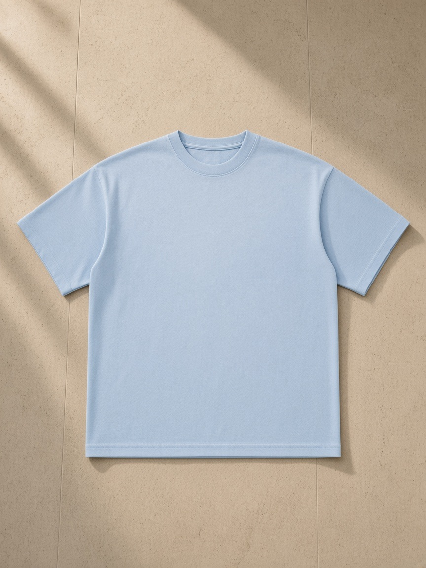 Unisex sunfade t-shirt in Sky Blue, laid flat on pale limestone