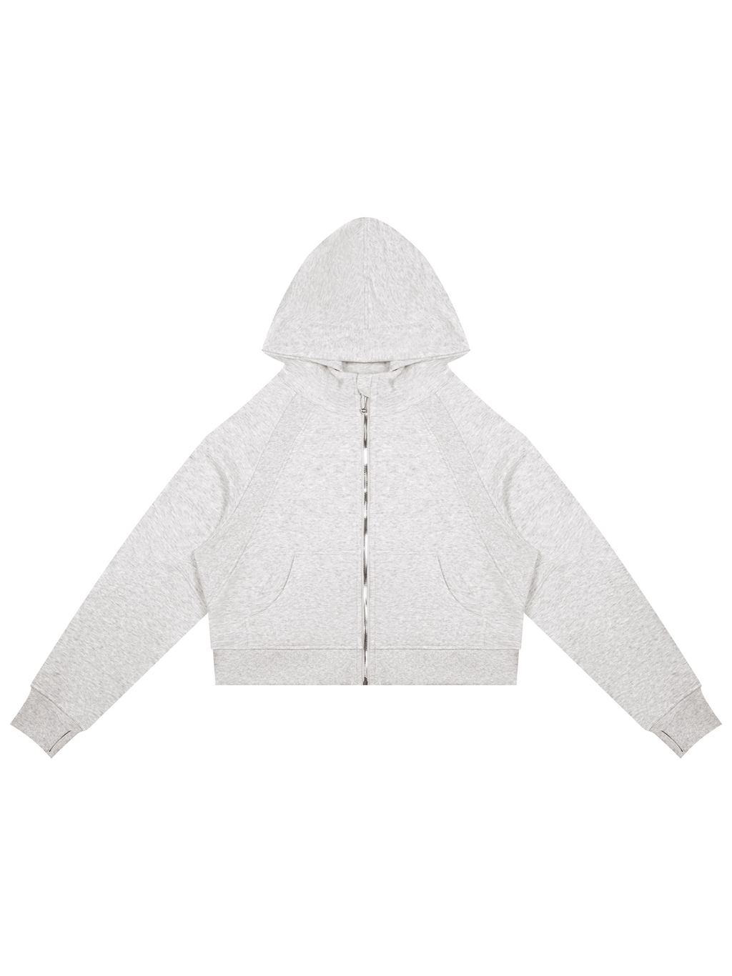 Cropped zip-through hoodie in Cold Gray, front view
