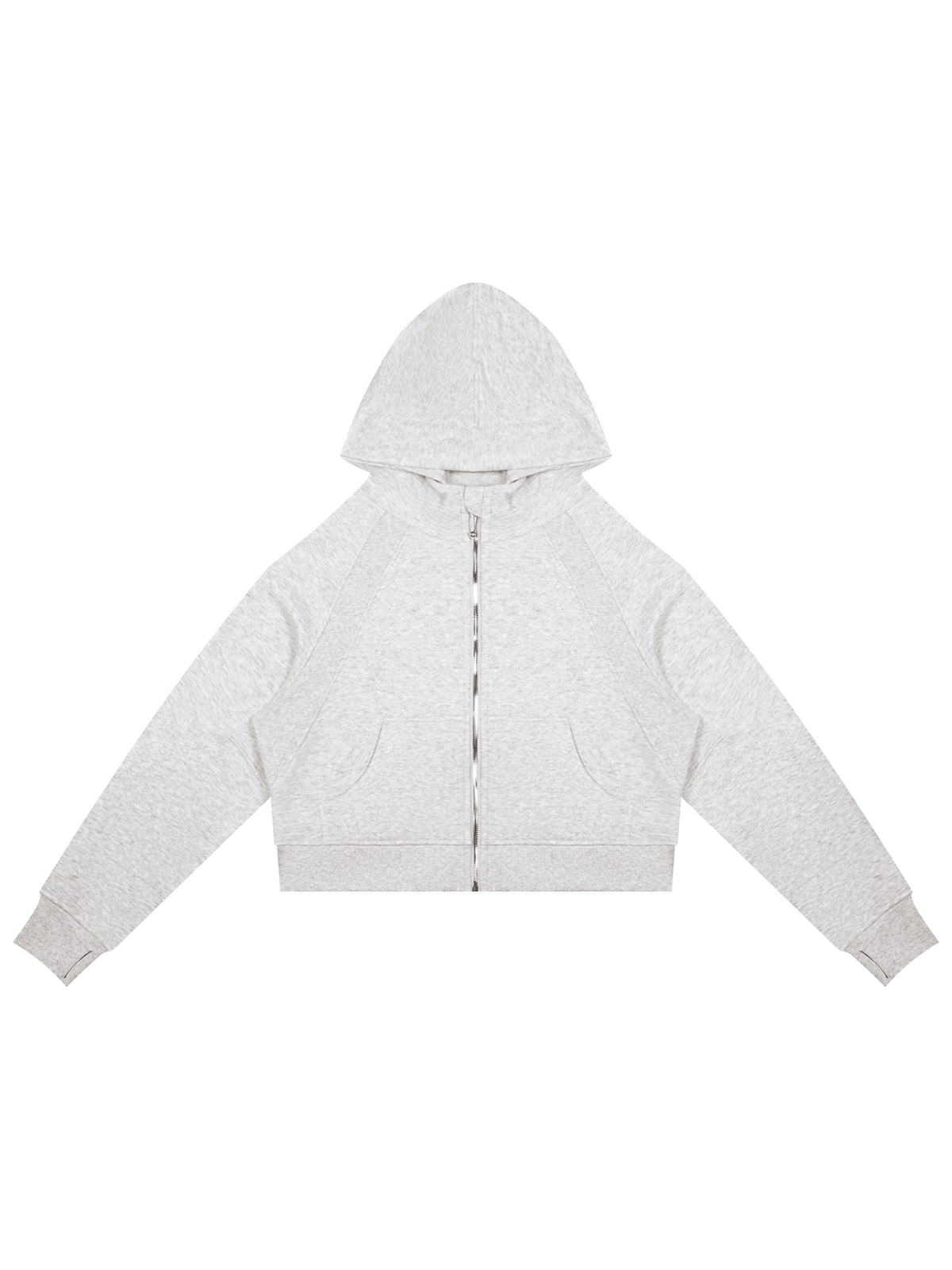Cropped zip-through hoodie in Cold Gray, front view