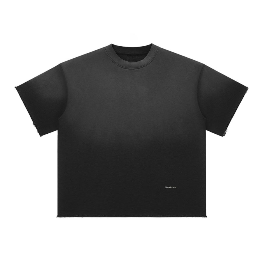 Women's sun fade raw edge t-shirt in Black, front view