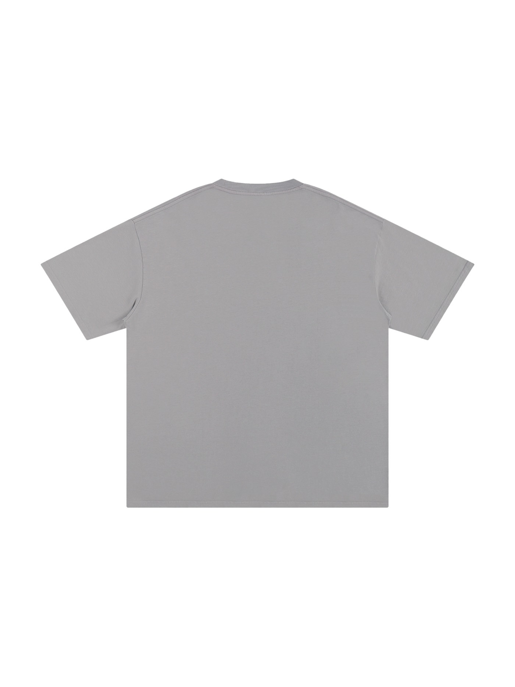 Unisex pure cotton t-shirt in Light Gray, back view on white. Marcel Afters