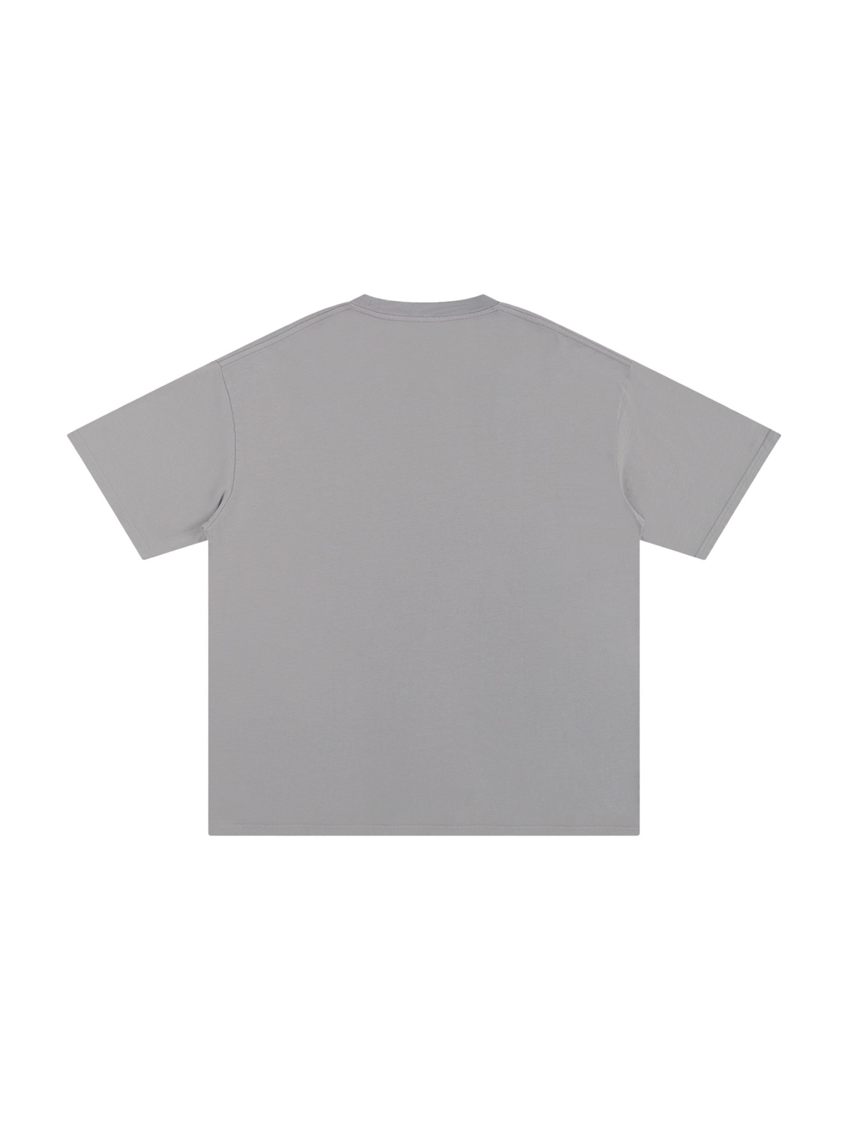Unisex pure cotton t-shirt in Light Gray, back view on white. Marcel Afters