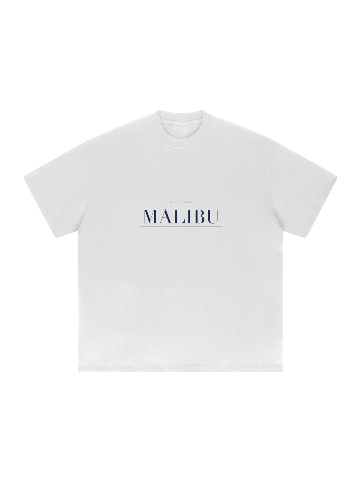 Malibu Heavyweight Drop Shoulder T-Shirt by Marcel Afters in White, front view with the printed artwork, on white
