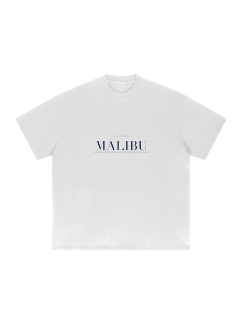 Malibu Heavyweight Drop Shoulder T-Shirt by Marcel Afters in White, front view with the printed artwork, on white