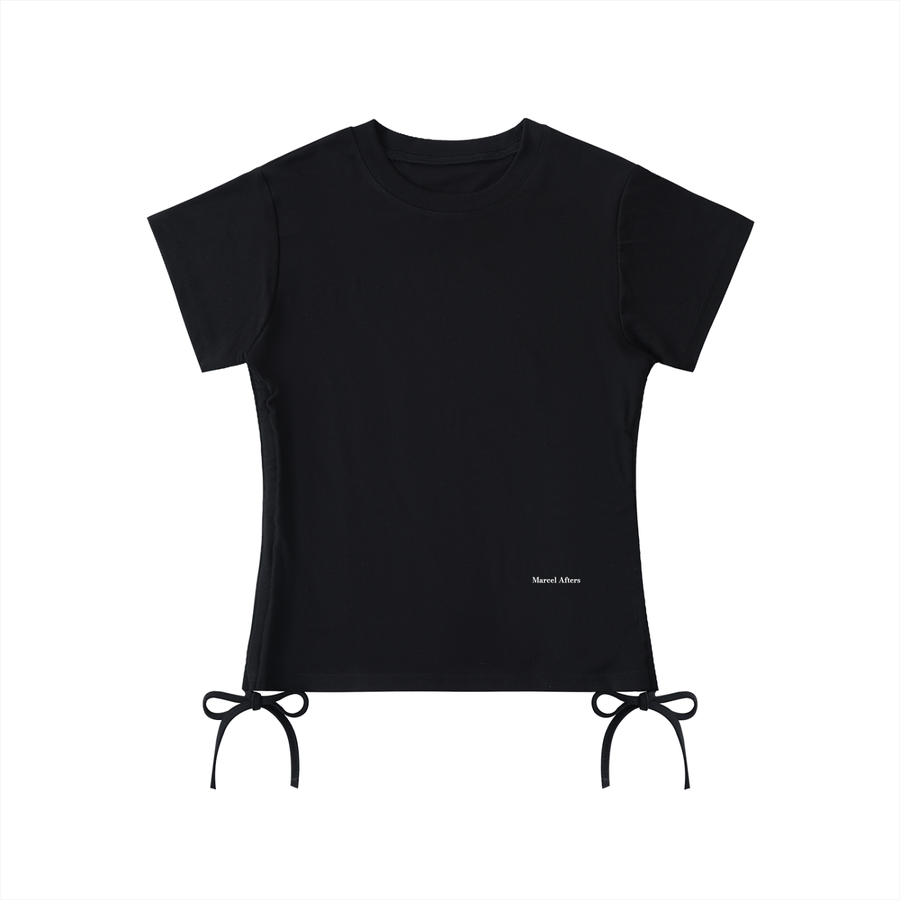 Essential drawstring t-shirt in Black, front view