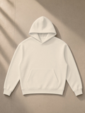 Essential Heavyweight Hoodie, 400 gsm in Camel, laid flat on pale limestone, front.