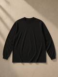 Raw Hem Long Sleeve T-Shirt in Black, front view
