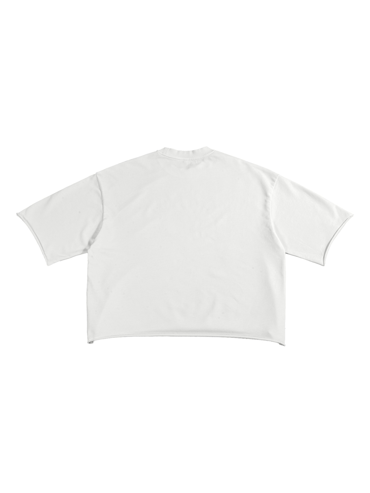 Unisex French terry raw edge t-shirt in White, back view on white. Marcel Afters