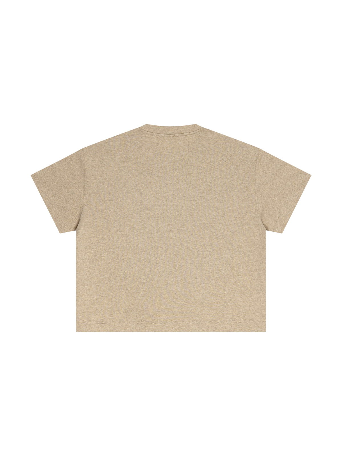 Unisex cotton boxy t-shirt in Khaki, back view on white. Marcel Afters