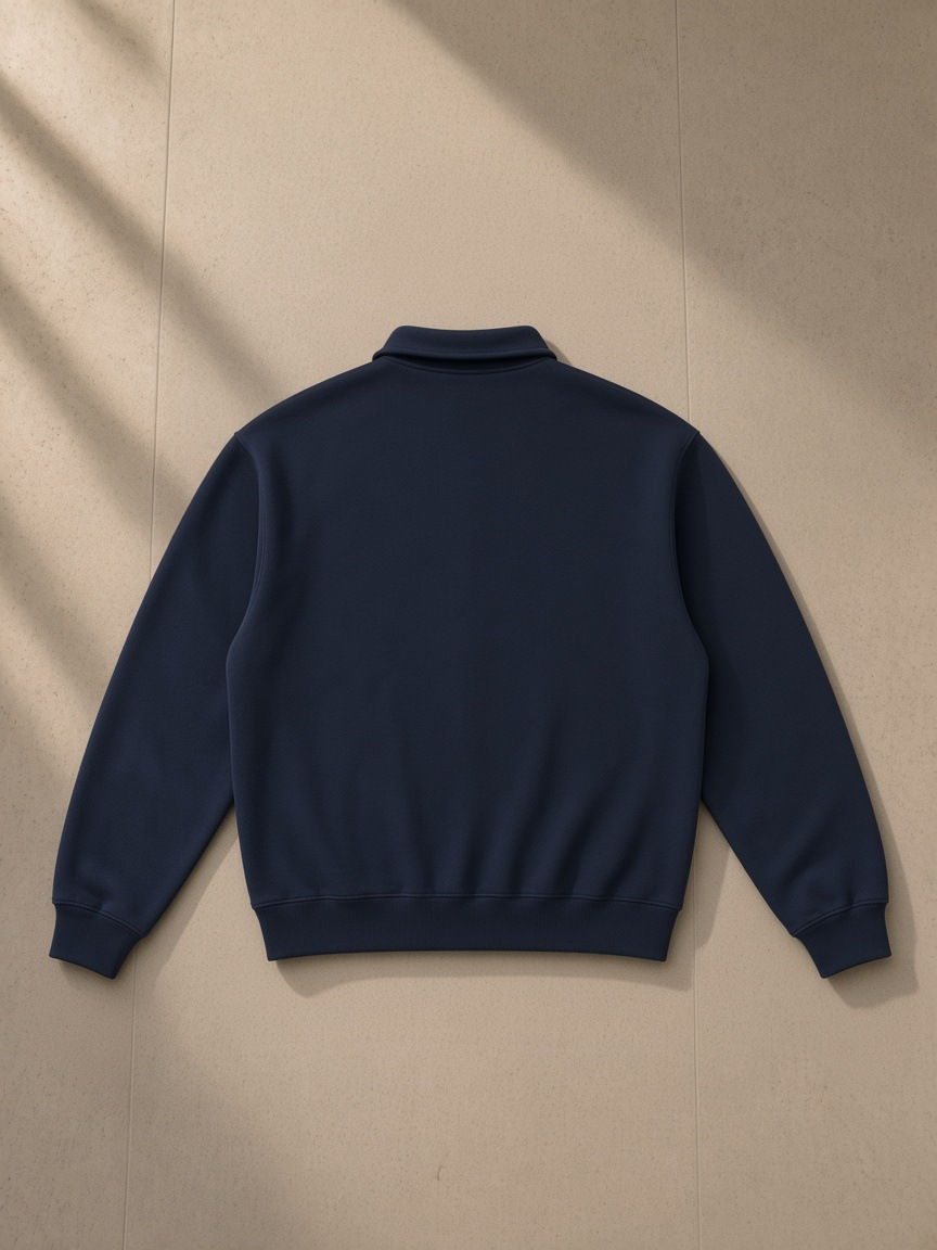 Heavyweight polo-collar sweatshirt in Dark Blue, back view