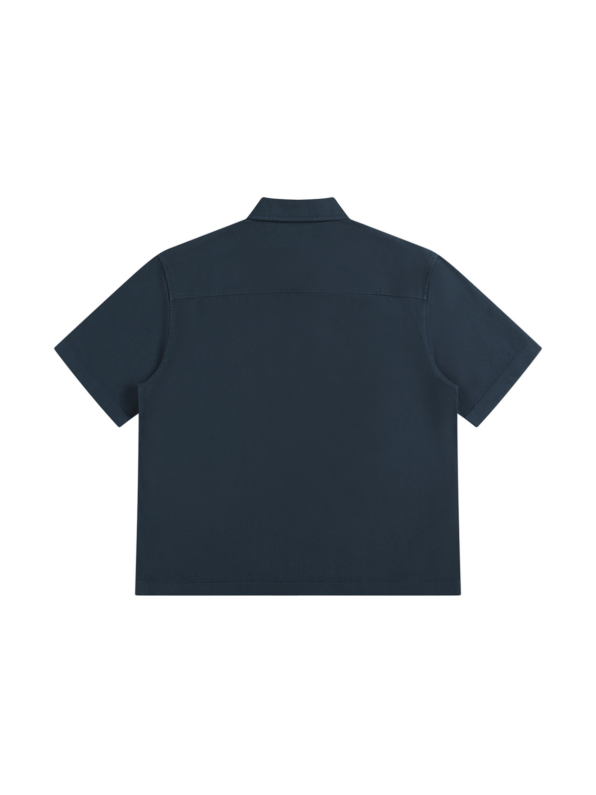 Boxy patch pocket short sleeve shirt in Navy Blue, back view