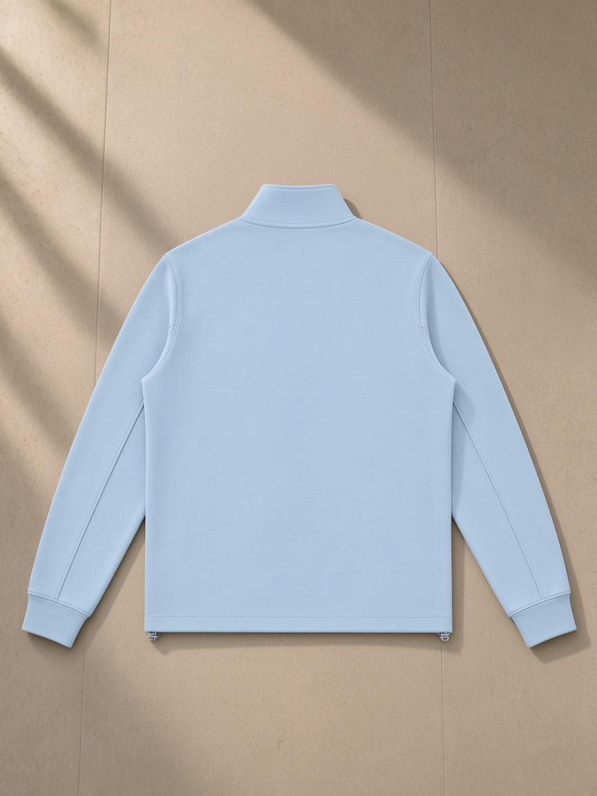 Stand collar jacket in Light Blue, back view