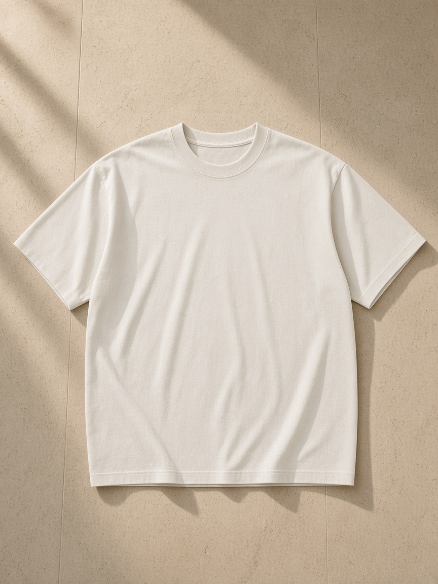 Vintage Washed Oversized Cotton T-Shirt in Light Apricot, laid flat on pale limestone