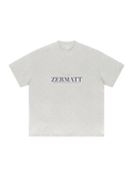 Zermatt Heavyweight Drop Shoulder T-Shirt by Marcel Afters in Oat Gray, front view with the printed artwork, on white