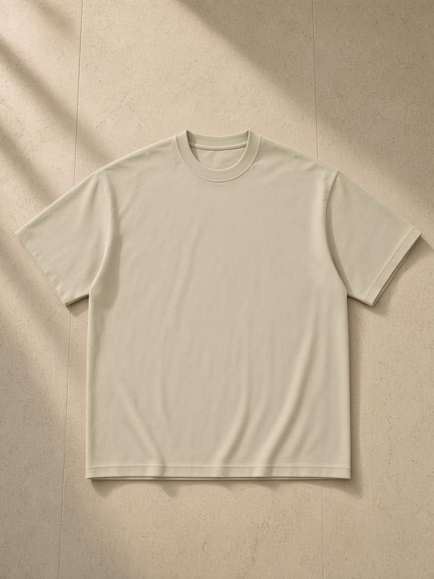 Front of the Sand Color Men's Heavyweight Earth Tone T-Shirt, laid flat