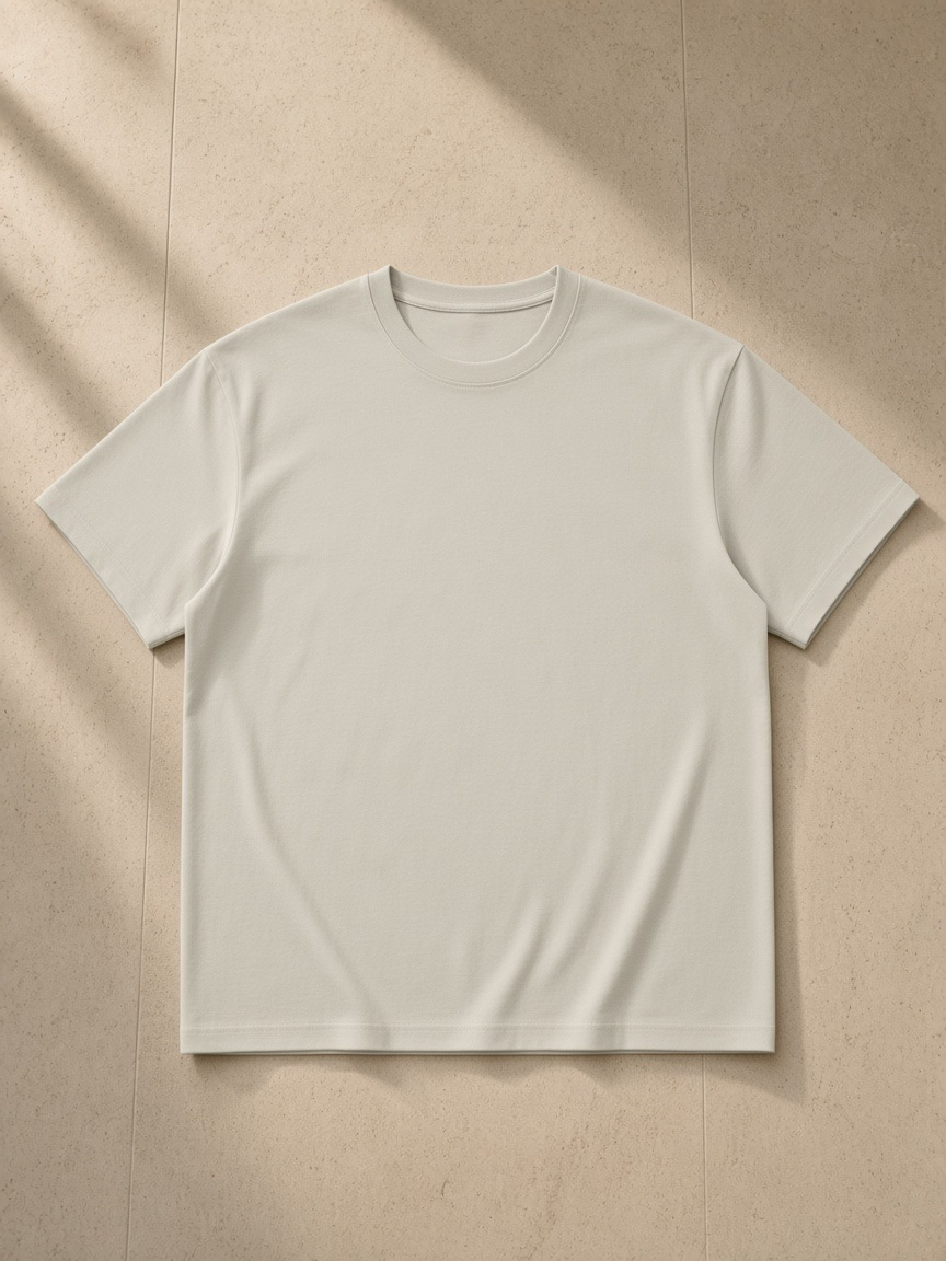 Unisex Regular Fit Coolmax T-Shirt in Khaki, laid flat on pale limestone