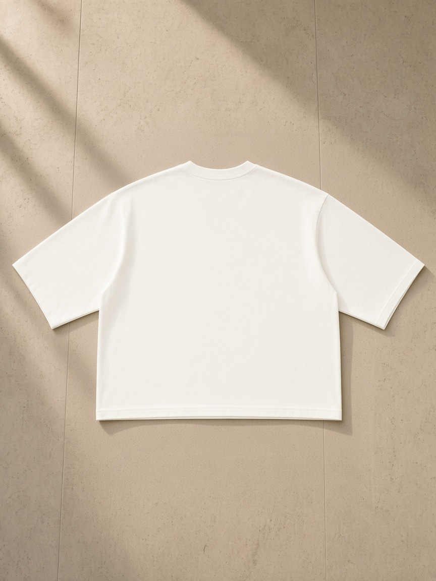 Mineral Wash Raw Hem Boxy T-Shirt in White, laid flat on pale limestone, back.