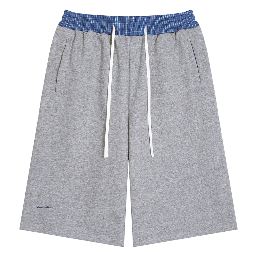 Plaid Waistband Shorts in Flower Gray, front view
