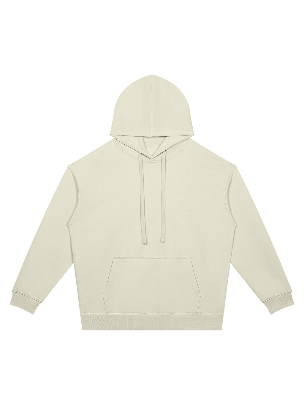 Unisex oversized drop shoulder hoodie in Beige Camel, front view on white. Marcel Afters