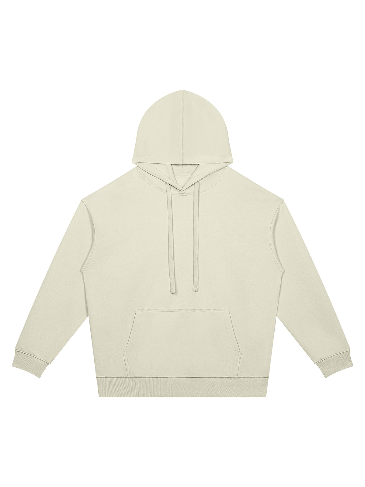 Unisex oversized drop shoulder hoodie in Beige Camel, front view on white. Marcel Afters