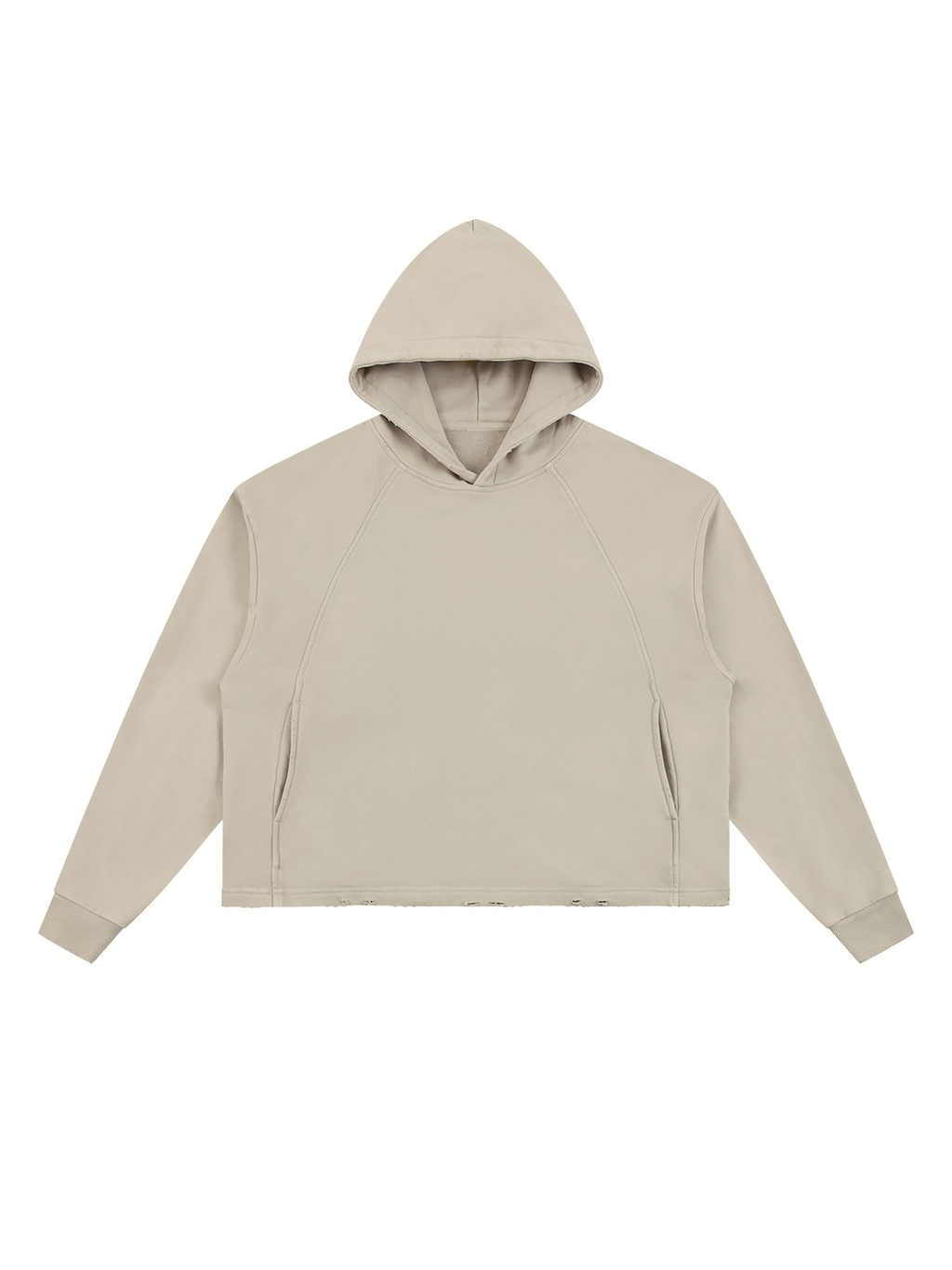 Vintage washed frayed-hem hoodie in Gray Camel, front view
