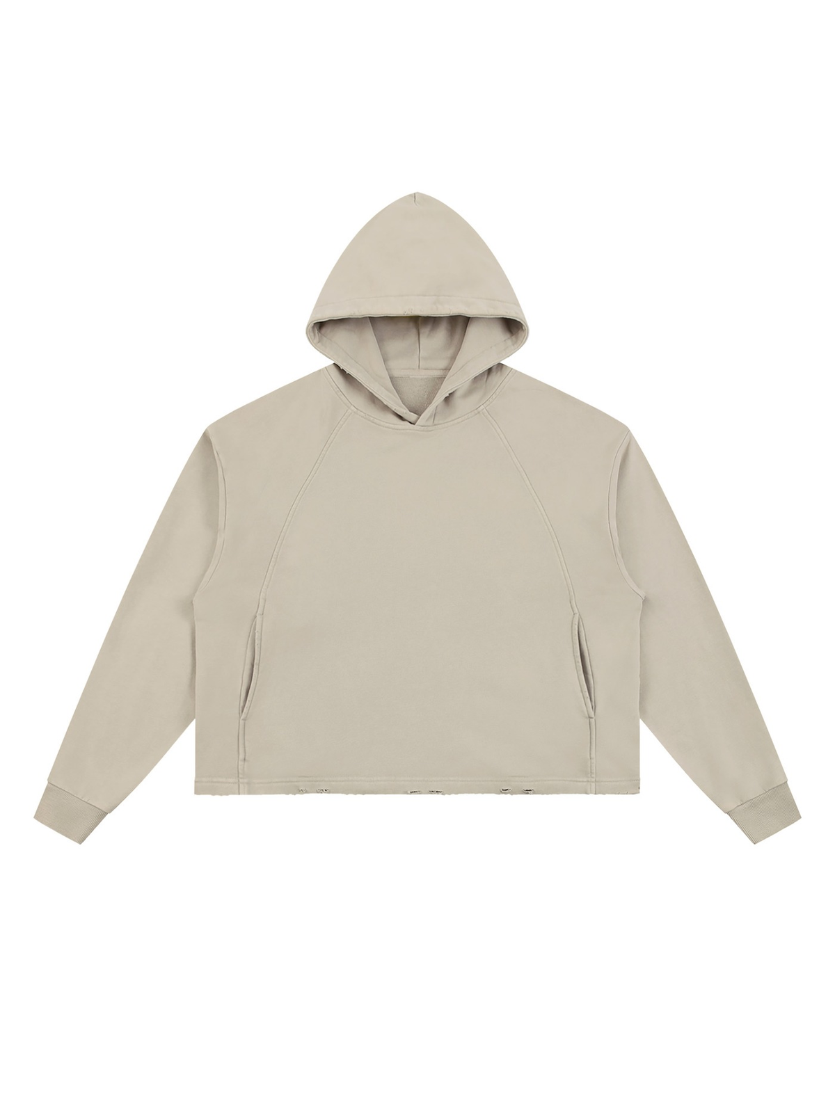 Vintage washed frayed-hem hoodie in Gray Camel, front view
