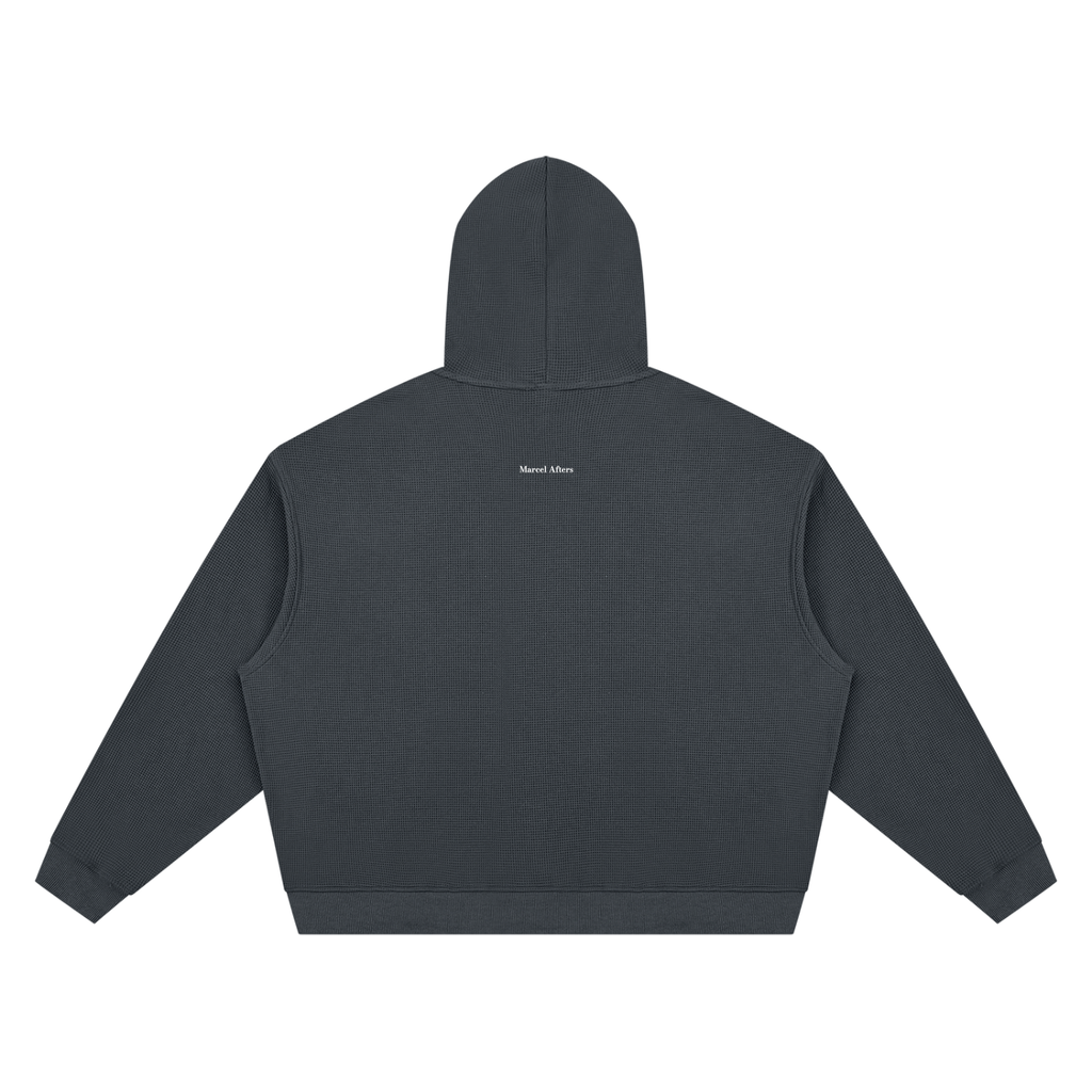 Waffle boxy hoodie in Dark Gray, back view