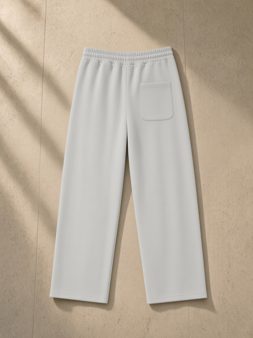 Heavyweight Sweatpants in Light Gray, laid flat on pale limestone, back.