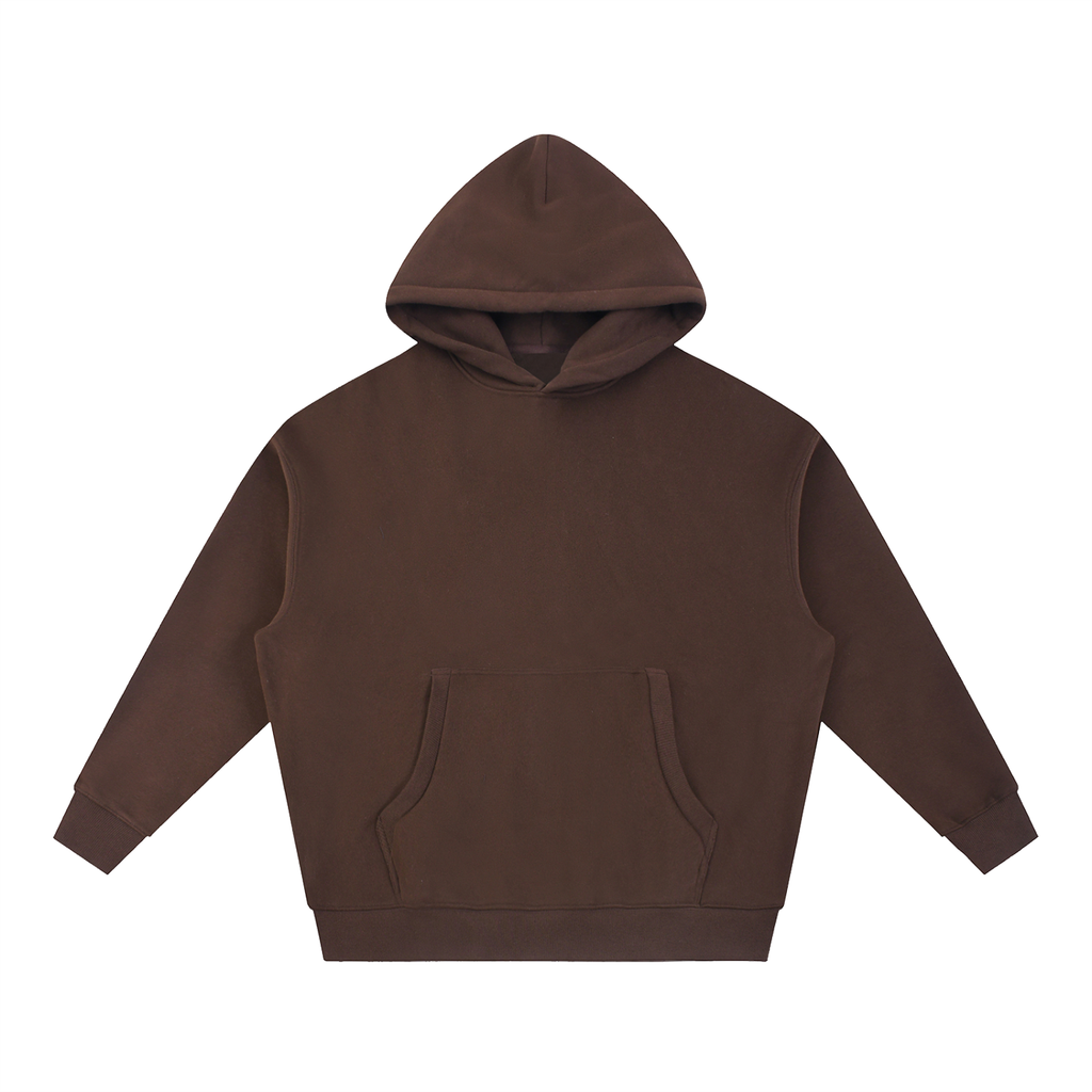 Oversized boxy fit fleece hoodie in Coffee, front view