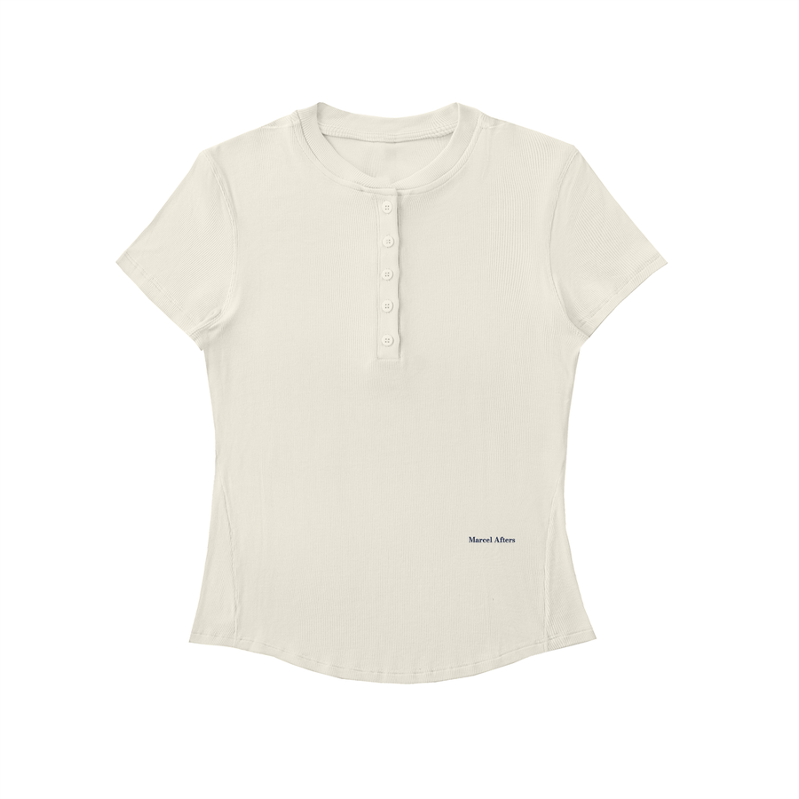 Modal bodycon henley shirt in Ivory White, front view