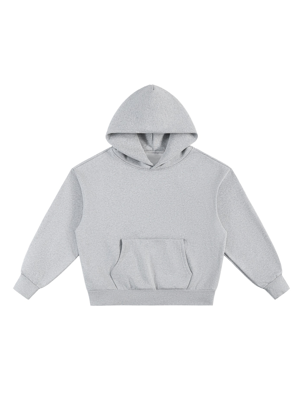 Unisex heavyweight fleece hoodie in Flower Gray, front view on white. Marcel Afters